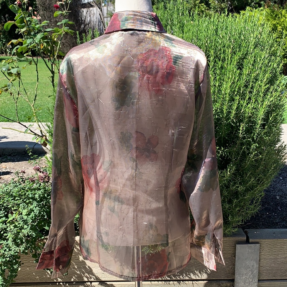 ELLEN TRACY | Sheer floral long sleeve button through blouse - Picture 4 of 6